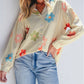 Stripe Flower Print Collared Button-up Loose Fit Shirt