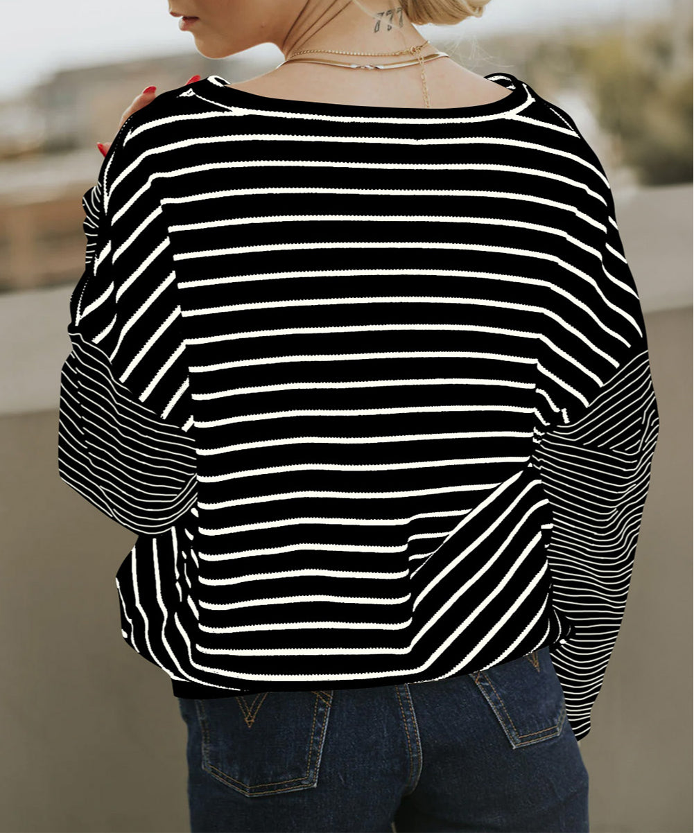 Stripe Patchwork Loose Long Sleeve Tee