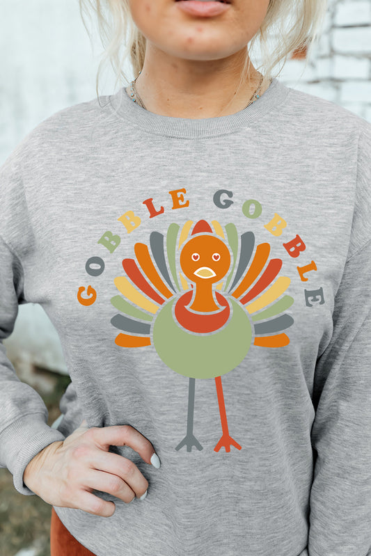 GOBBLE GOBBLE Turkey Print Pullover Sweatshirt