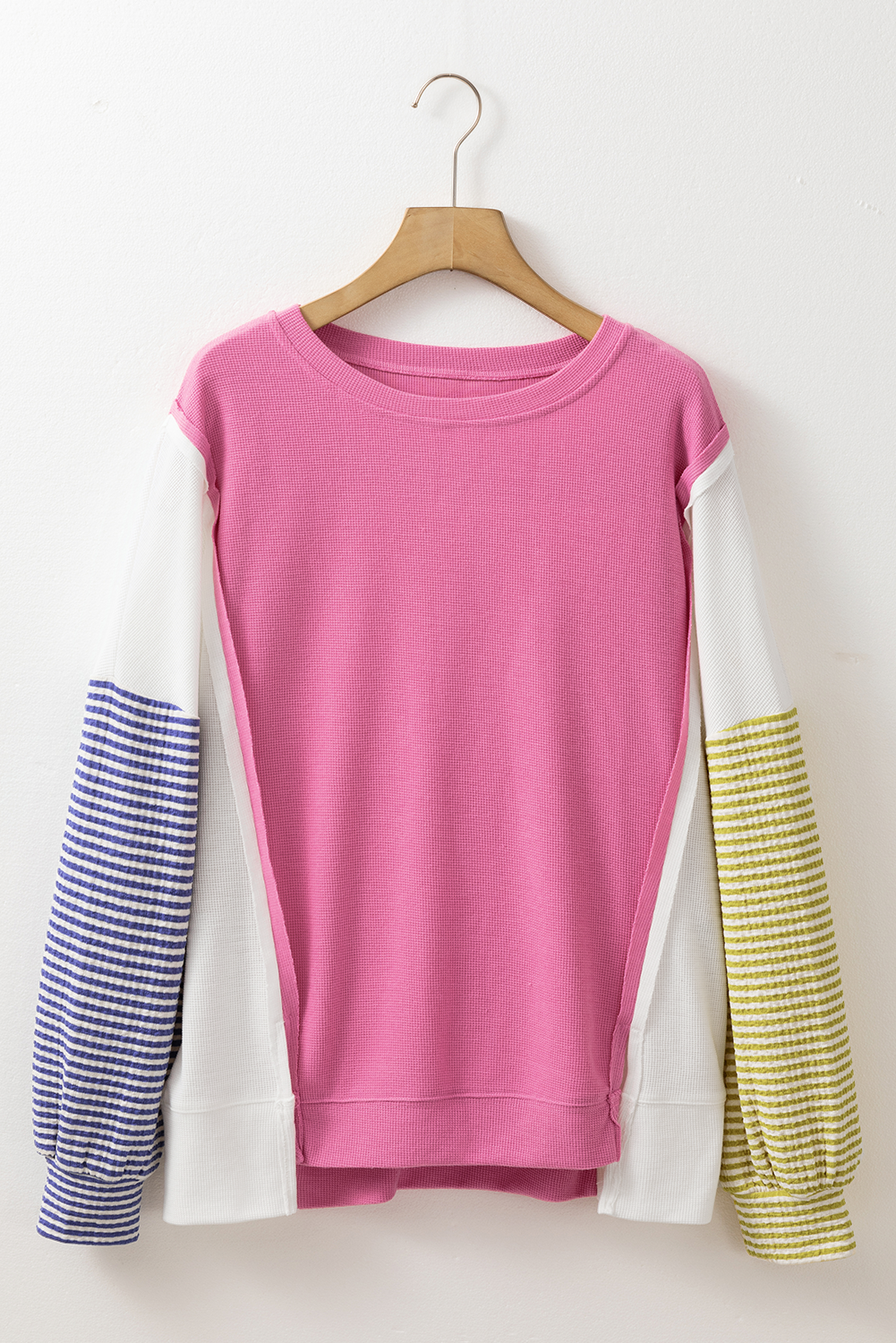 Exposed Seam Striped Color Block Patchwork Long Sleeve Top