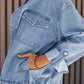 Blue Roll-Up Tab Sleeve Button Down Pocket Denim Jacket