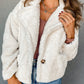 Faux Fur Button Pocketed Lapel Collar Jacket