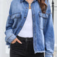 Flap Pockets Raw Hem Denim Shacket