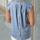 Frilly Pleated Button Back Retro Chambray Top