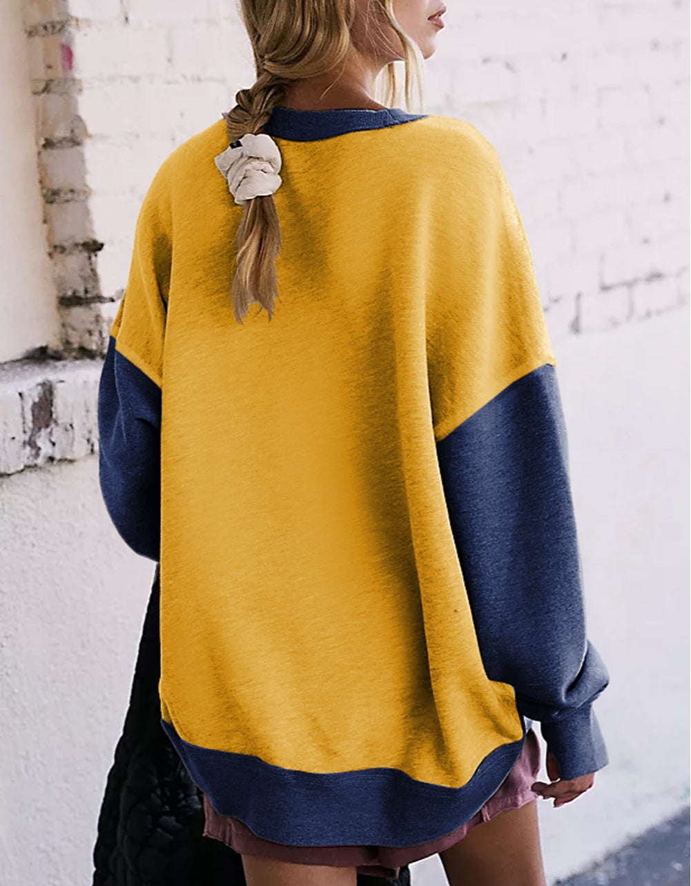 Color Block Thumbhole Sleeve Drop Shoulder Sweatshirt