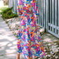 Abstract Print High Waist V Neck Maxi Dress