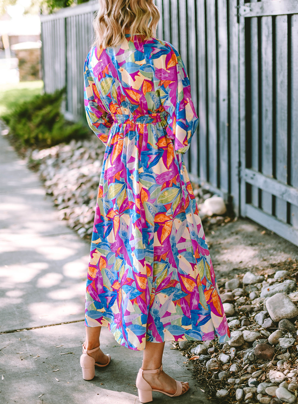 Abstract Print High Waist V Neck Maxi Dress