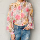 All Floral Puff Sleeve Collared Shirt