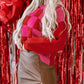 Checkered Pattern Heart Detail Textured Sweater