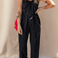 Textured Belted Wide Leg Sleeveless Jumpsuit