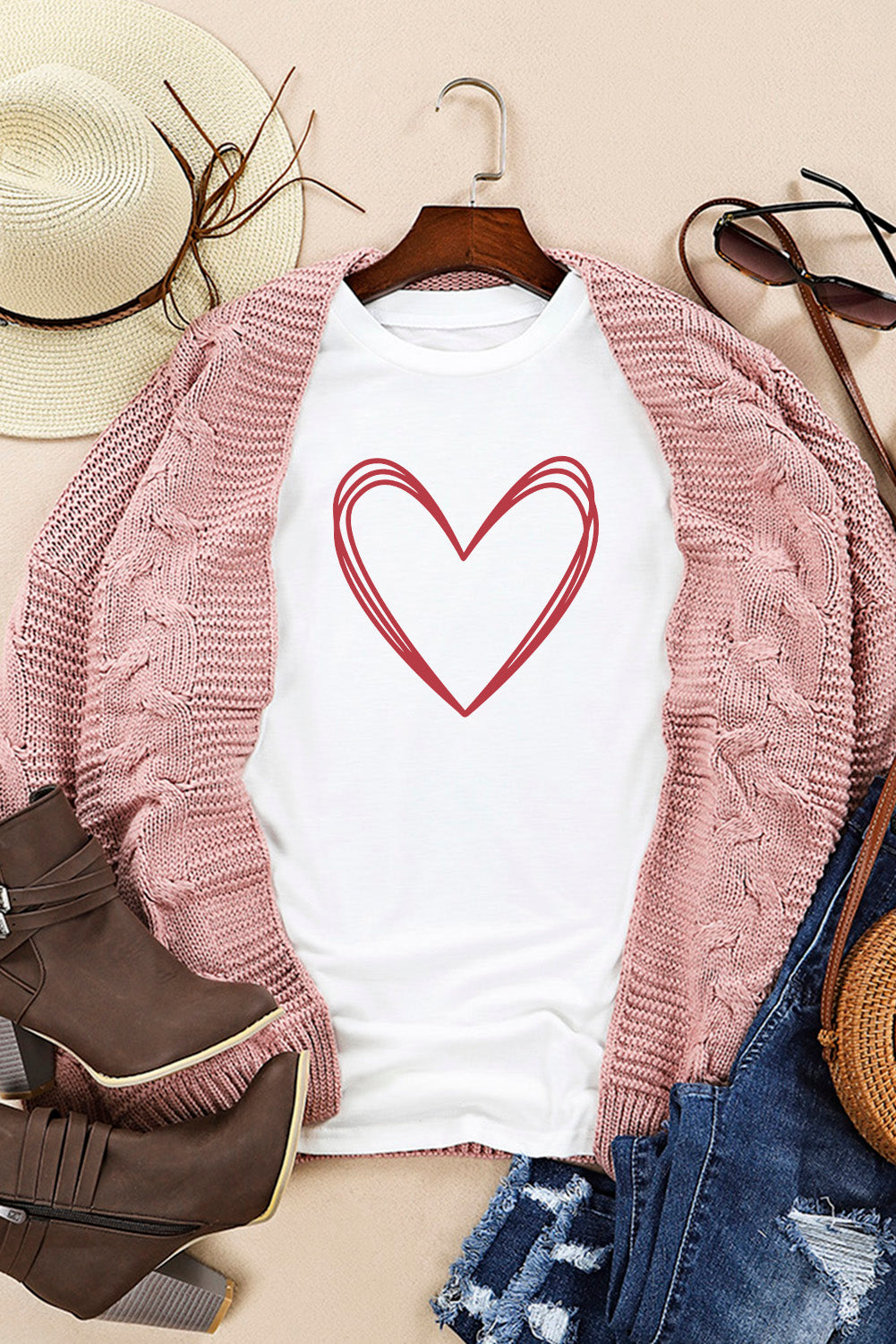 Repeated Heart-shape Sketch Valentines Graphic Tee