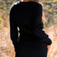 Cable Ribbed Knit V Neck Bodycon Sweater Dress