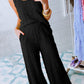 Crinkled U Neck Tank Top and Wide Leg Pants Set