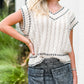 Contrast Trim V Neck Cable Knit Sweater Vest