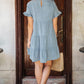 Sky Blue Ruffled Short Sleeves Tiered Denim Dress