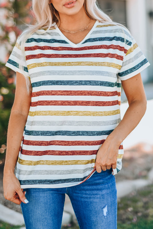 Stripes V Neck T-shirt