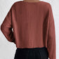 Lettuce Cuffs Drop Shoulder Loose Ribbed Knit Top