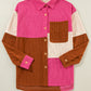 Colorblock Curved Hem Corduroy Shacket with Pocket