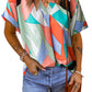 Irregular Color Block Printed Short Sleeve Blouse