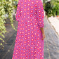 Flower Print Bracelet Sleeve Buttons Collared Maxi Dress