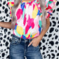 Abstract Pattern Ruffle Short Sleeves Blouse