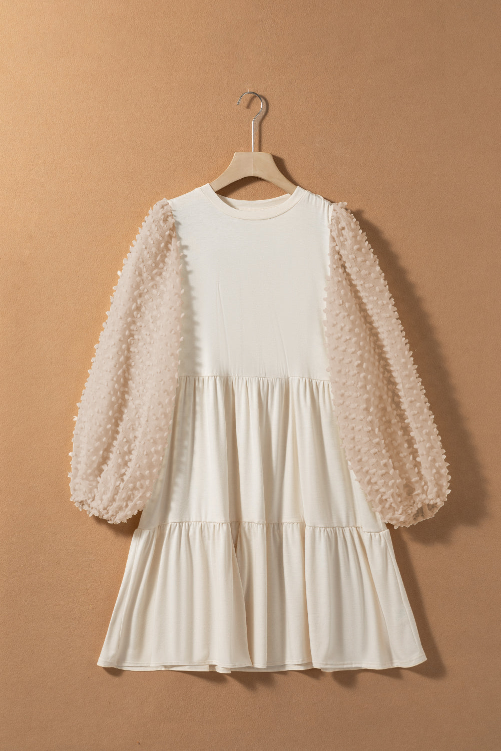 Embellished Puff Sleeve Tiered A-line Dress