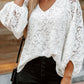 Floral Lace Crochet Loose Fit V Neck Top