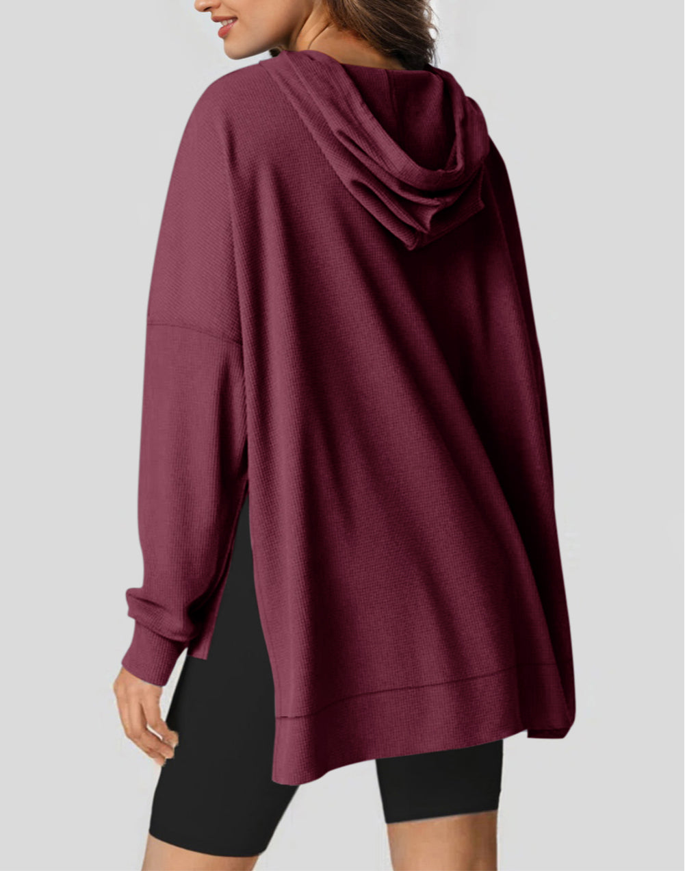 Waffle Knit Fleece Lined High Low Oversized Hoodie