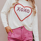 Heart XOXO Pattern Drop Shoulder Rib Knit Sweater