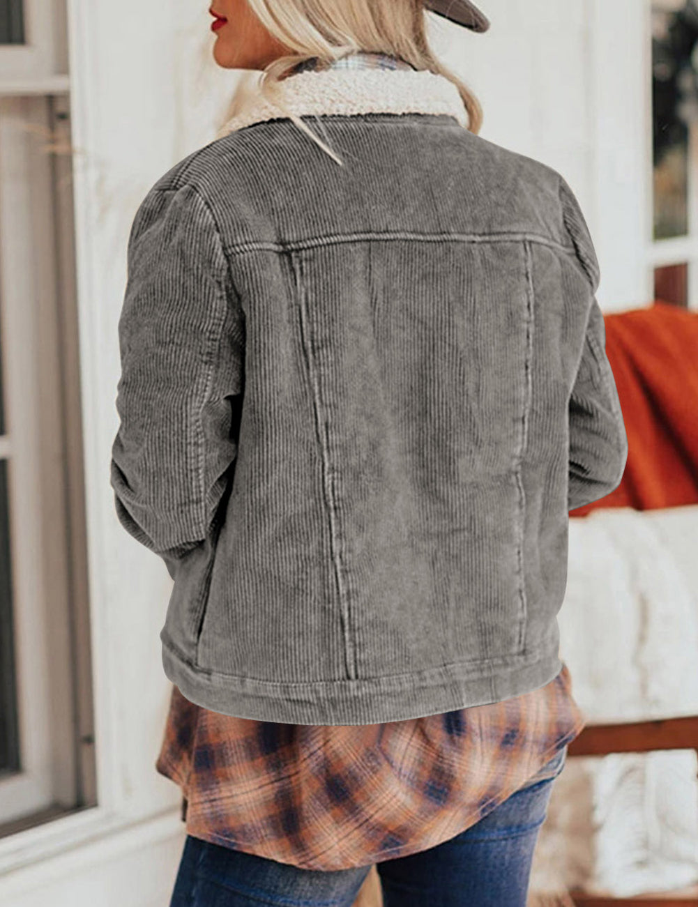 Corduroy Sherpa Snap Button Flap Jacket