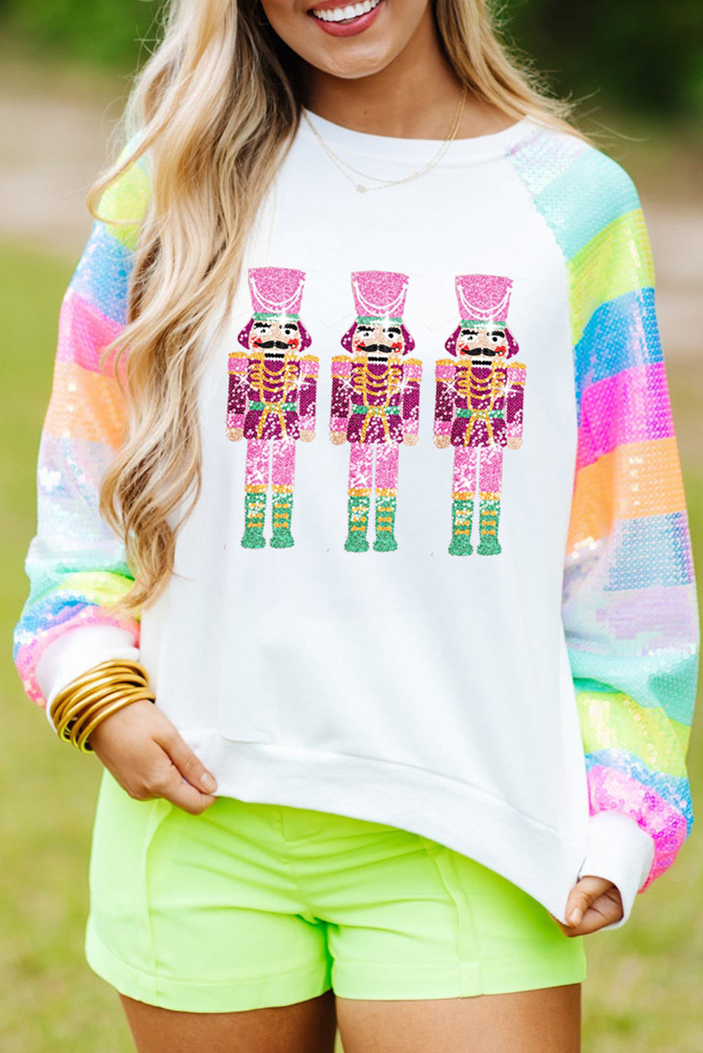 Sequin Colorblock Sleeve Nutcracker Graphic Sweatshirt
