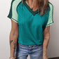Exposed Seam Color Block Knitted V Neck T-shirt