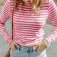 Striped Print Textured Knit Long Sleeve Tee