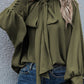 Frilled Knotted Mock Neck Bishop Sleeve Blouse