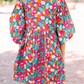 Floral Print Tie Split Neck Bubble Sleeve Babydoll Dress