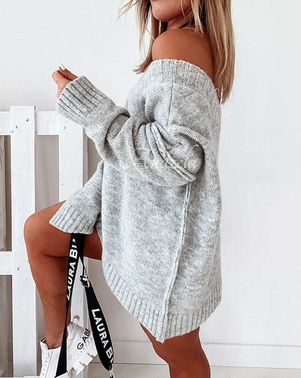 Exposed Seam V Neck Slouchy Sweater