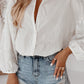 Eyelets Embroidered Puff Sleeve Buttoned Shirt