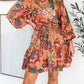Orange Bubble Sleeve Belted Floral Dress
