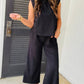 Textured Knit Cap Sleeve T Shirt and Wide Leg Pants Set