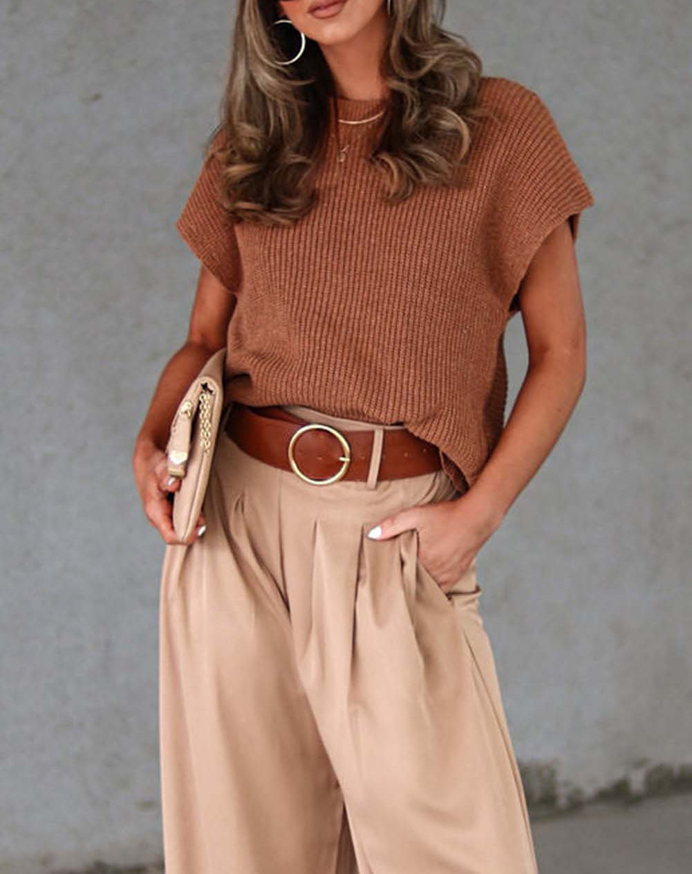 Plain Crew Neck Short Sleeve Sweater