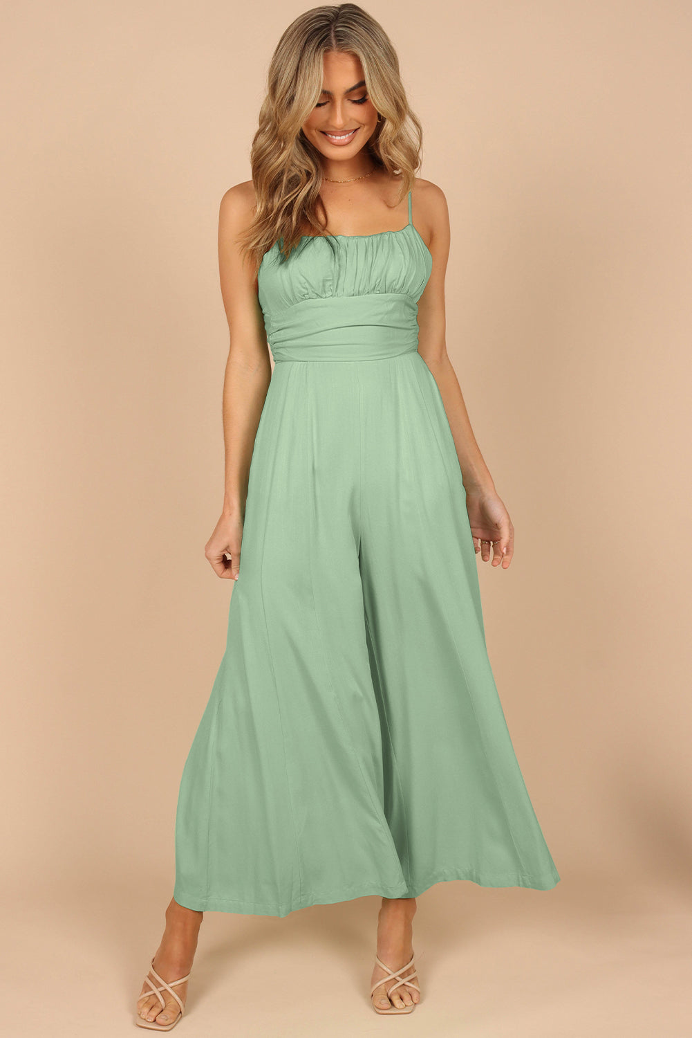 Spaghetti Straps Backless Knot Wide-Leg Jumpsuit