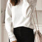 Button Ribbed Puff Sleeve High Neck Sweater
