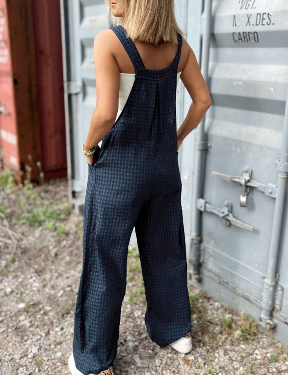 Plaid Print Buttoned Pocketed High Waist Overall