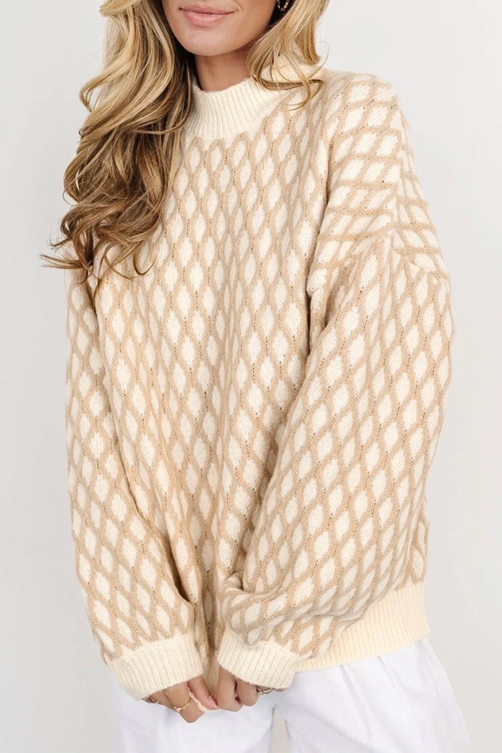 Diamond Knit Drop Shoulder Loose Sweater