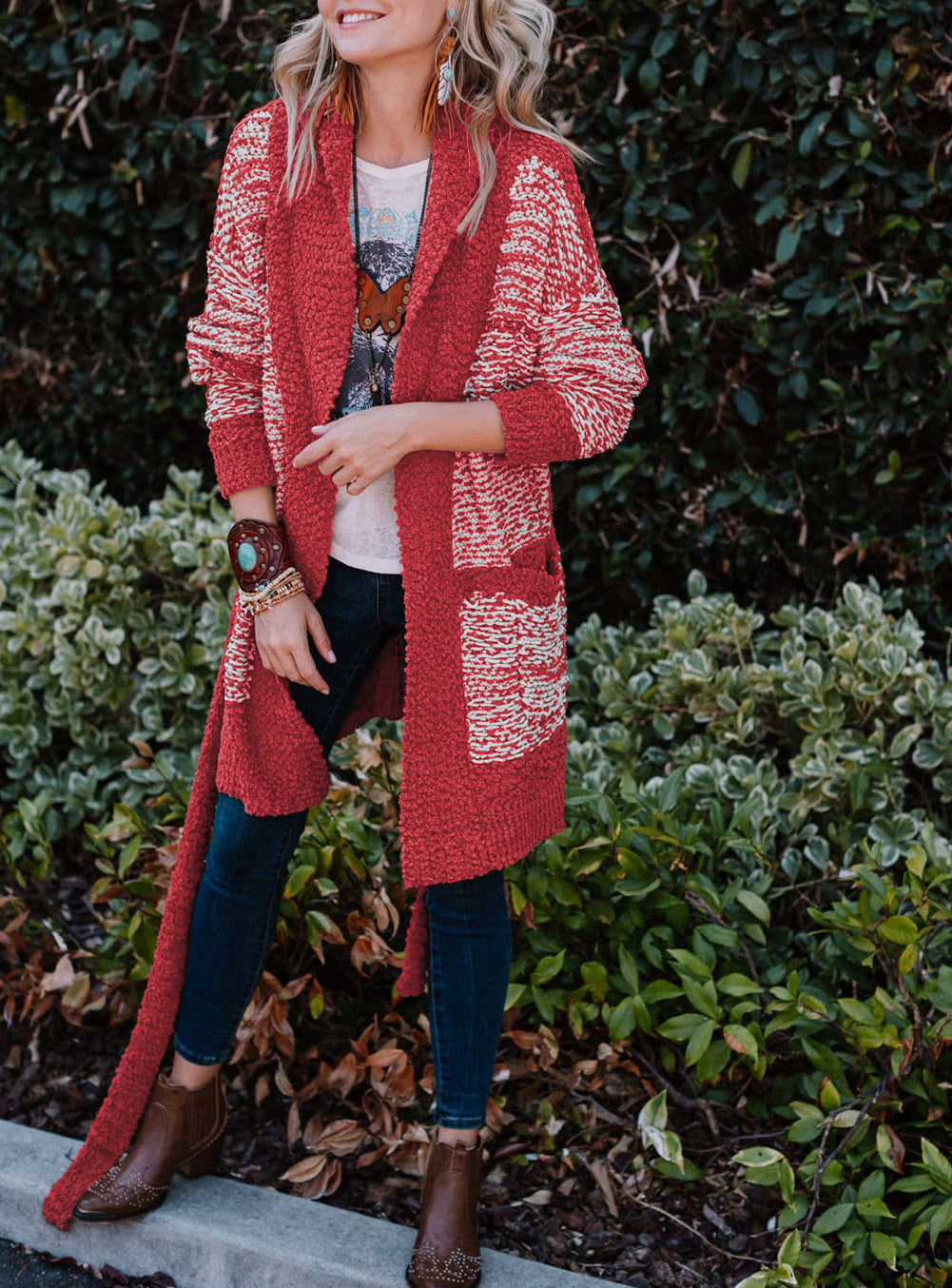 Contrast Trim Belted Chunky Cardigan