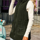 Quilted Side Pockets Stand Neck Hooded Plush Tunic Vest