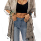 Khaki Printed Border Tassel Trim Slit Kimono