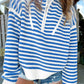 Stripe Zip up Collar Drop Shoulder Sweater