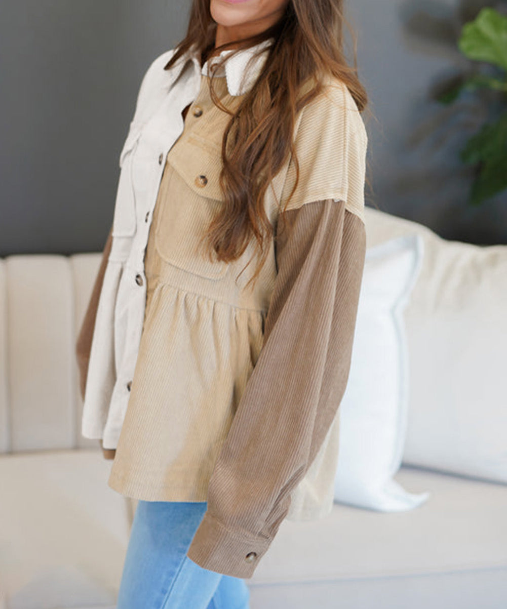 Corduroy Colorblock Button up Loose Shacket