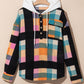 Plaid Color Block Flap Pocket Buttoned Hoodie
